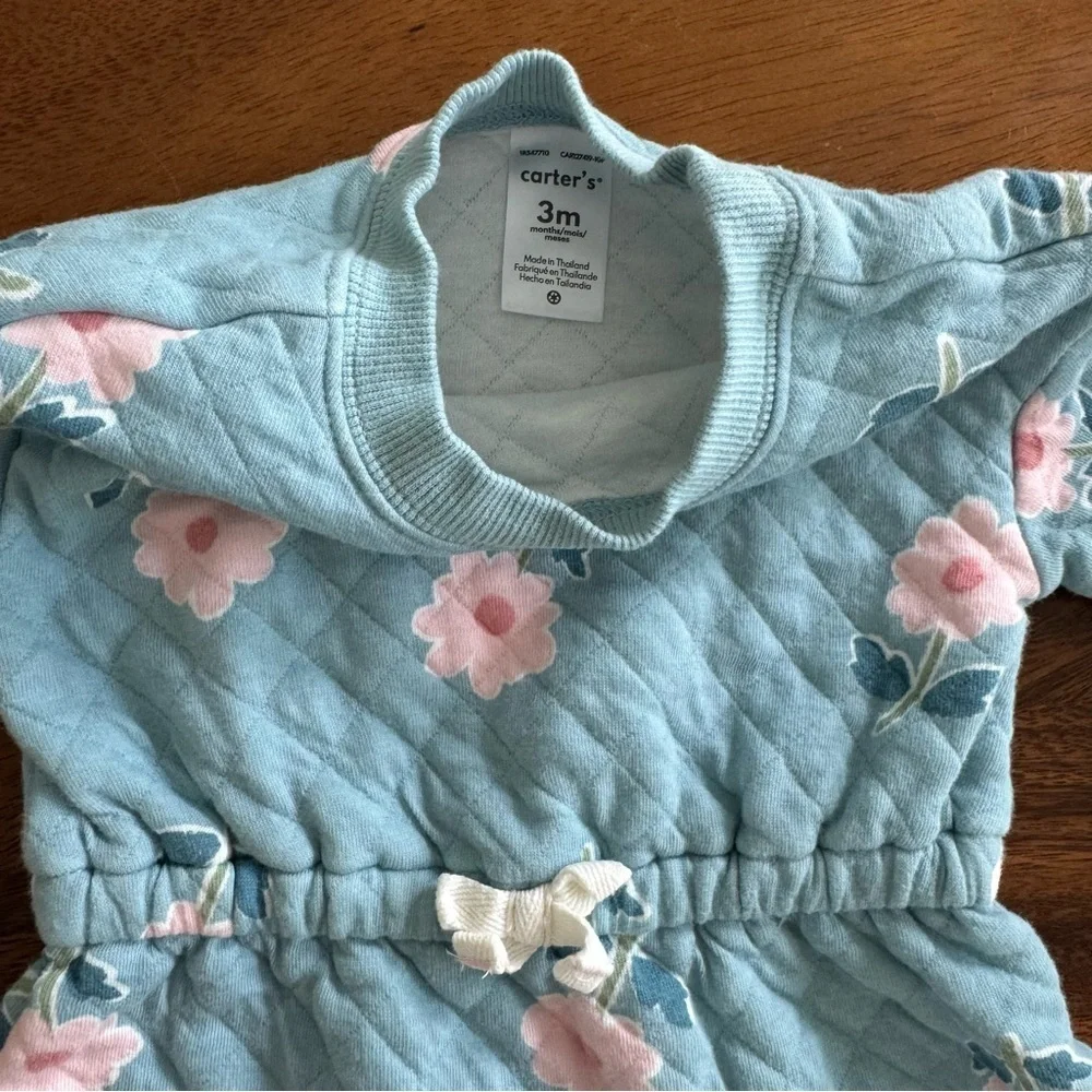 Carter’s Baby Girl Blue Floral Quilted Romper size 3M